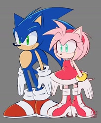Size: 1287x1572 | Tagged: safe, artist:storminghearts, amy rose (sonic), sonic the hedgehog (sonic), hedgehog, mammal, sega, sonic the hedgehog (series), duo, female, male
