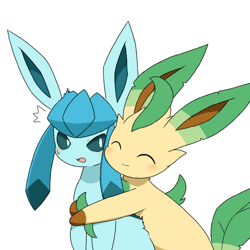 Size: 960x960 | Tagged: safe, artist:tontaro, eeveelution, fictional species, glaceon, leafeon, mammal, feral, nintendo, pokémon, 2023, 2d, 2d animation, ambiguous gender, ambiguous only, animated, casual nudity, complete nudity, cuddling, digital art, duo, duo ambiguous, ears, eyes closed, fluff, frame by frame, fur, gif, hair, hug, looking back, neck fluff, nudity, open mouth, squigglevision