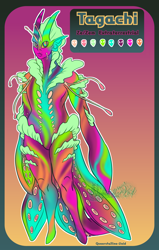 Size: 2450x3850 | Tagged: safe, artist:queerstalline-void, oc, oc:tagachi, alien, fictional species, artwork, drawing, illustration, painting, profile, reference, reference sheet, side view, sketch