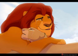 Size: 1051x760 | Tagged: safe, artist:albinowolf58, mufasa (the lion king), sarabi (the lion king), big cat, feline, lion, mammal, feral, disney, the lion king, duo, female, letterboxing, male