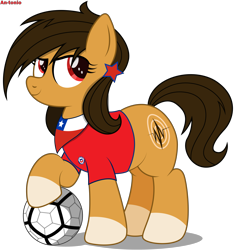 Size: 5185x5500 | Tagged: safe, artist:an-tonio, oc, oc:chilenia, equine, mammal, pony, hasbro, my little pony, absurd resolution, ball, chile, clothes, nation ponies, ponified, shirt, simple background, soccer, soccer ball, solo, sports, topwear, transparent background