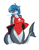Size: 2418x3122 | Tagged: safe, artist:ambris, oc, oc only, oc:erika (ambris), fish, shark, anthro, digitigrade anthro, 2018, clothes, digital art, ear piercing, ears, eyelashes, female, fins, fish tail, hair, hand on hip, lifeguard, one-piece swimsuit, piercing, pose, scales, shark tail, simple background, solo, solo female, surfboard, swimsuit, tail, thighs, wide hips
