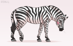 Size: 2120x1348 | Tagged: safe, artist:jenery, equine, mammal, zebra, feral, 2023, 2d, ambiguous gender, blushing, cute, smiling, solo, solo ambiguous, standing