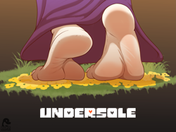 Size: 2221x1659 | Tagged: safe, artist:zp92, toriel (undertale), bovid, fictional species, goat, mammal, monster, anthro, undertale, barefoot, claws, feet, female, fetish, flower, foot fetish, grass, plant, soles, solo, solo female, tippy-toes, toe claws, toes