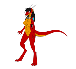 Size: 2000x1800 | Tagged: suggestive, artist:tomek1000, oc, oc:tiana, dragon, fictional species, anthro, breasts, featureless breasts, featureless crotch, female, nudity, simple background, solo, solo female, white background