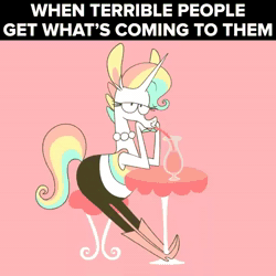 Size: 640x640 | Tagged: safe, artist:kyra kupetsky, oc, oc:late bloomicorn (kyra kupetsky), equine, fictional species, mammal, unicorn, anthro, 2d, 2d animation, animated, arm hooves, batting eyelashes, blinking, boots, bottomwear, clothes, crop top, drink, drinking straw, female, high heel boots, hooves, looking at you, lying down, midriff, pants, pearl necklace, prone, rainbow, shoes, sipping, smiling, solo, solo female, sound, sparkles, tail, topwear, webm