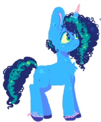 Size: 1207x1458 | Tagged: safe, artist:kreeeeeez, misty (mlp g5), equine, fictional species, mammal, pony, unicorn, feral, hasbro, my little pony, my little pony g5, spoiler:my little pony g5, 2023, chest fluff, curled tail, curly mane, female, fluff, freckles, hooves, horn, mare, simple background, solo, solo female, standing, tail, unshorn fetlocks, white background