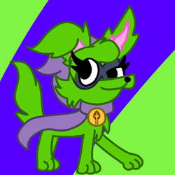 Size: 1280x1280 | Tagged: safe, artist:bluedeerfox14, green shadow (plants vs zombies), canine, dog, mammal, feral, plants vs zombies, popcap games, cape, clothes, female, hoodie, mask, solo, solo female, species swap, topwear
