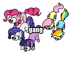 Size: 649x518 | Tagged: safe, artist:notfocks, fluttershy (mlp), pinkie pie (mlp), rainbow dash (mlp), rarity (mlp), twilight sparkle (mlp), earth pony, equine, fictional species, mammal, pegasus, pony, unicorn, feral, friendship is magic, hasbro, my little pony, 2023, behaving like a cat, bucktooth, glasses, ponified animal photo, simple background, text, twilight cat, white background