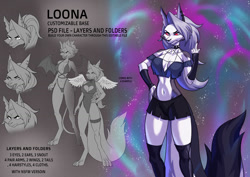 Size: 1280x905 | Tagged: safe, artist:alanscampos, loona (vivzmind), canine, fictional species, hellhound, mammal, anthro, digitigrade anthro, hazbin hotel, helluva boss, 2023, bedroom eyes, belly button, bottomwear, breasts, clothes, colored sclera, digital art, ears, eyelashes, female, fingerless gloves, fur, gloves, hair, legwear, red sclera, reference sheet, sheets, shorts, solo, solo female, stockings, tail, tank top, thighs, topwear, wide hips