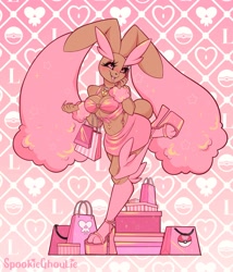 Size: 1757x2048 | Tagged: safe, artist:spookieghoulie, fictional species, lopunny, mammal, anthro, nintendo, pokémon, big breasts, bottomwear, breasts, clothes, ears, female, high heels, long ears, shoes, skirt, solo, solo female, thick thighs, thighs, topwear, wide hips