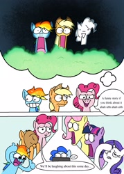 Size: 2524x3533 | Tagged: safe, artist:notfocks, part of a set, applejack (mlp), fluttershy (mlp), pinkie pie (mlp), rainbow dash (mlp), rarity (mlp), twilight sparkle (mlp), alicorn, earth pony, equine, fictional species, mammal, pegasus, pony, feral, friendship is magic, hasbro, my little pony, 2023, comic, female, frowning, group, high res, mane six (mlp), mare, open mouth, smiling, smirk, sweat, text