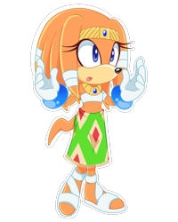 Size: 900x1125 | Tagged: safe, artist:awesomeblossompossum, tikal the echidna (sonic), echidna, mammal, monotreme, anthro, cc by-nc-nd, creative commons, sega, sonic the hedgehog (series), 2014, 5 fingers, bandage, black nose, blobfeet, blue eyes, bottomwear, clothes, crown, digital art, female, fur, gloves, hands, headband, headwear, high res, jewelry, necklace, open mouth, orange body, orange fur, orange tail, regalia, sandals, shoes, simple background, skirt, solo, solo female, standing, tail, tongue, topwear, transparent background, white gloves