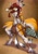 Size: 1500x2128 | Tagged: suggestive, artist:alanscampos, canine, mammal, wolf, anthro, 2012, 4 toes, barefoot, black nose, blue eyes, breasts, convenient censorship, fur, hair, orange body, orange fur, red hair, solo, spear, sword, tribal, weapon, white body, white fur