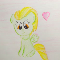 Size: 1280x1278 | Tagged: safe, alternate version, artist:sumi-mlp25, lightning dust (mlp), equine, fictional species, mammal, pegasus, pony, friendship is magic, hasbro, my little pony, c:, female, fluff, heart, looking at you, smiling, solo, solo female, traditional art