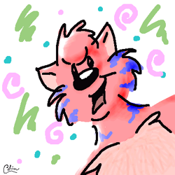Size: 400x400 | Tagged: safe, artist:guppy, oc, oc only, feline, mammal, anthro, 1:1, 2001, looking at you, low res, male, oekaki, open mouth, smiling, smiling at you, solo, solo male