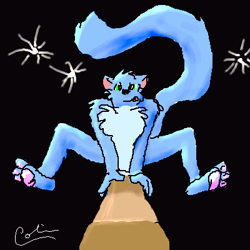 Size: 400x400 | Tagged: safe, artist:guppy, oc, oc only, oc:guppy, cat, feline, mammal, anthro, 1:1, 2001, blue body, blue fur, front view, fur, low res, male, oekaki, paw pads, paws, solo, solo male