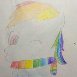 Size: 749x753 | Tagged: safe, artist:sumi-mlp25, rainbow dash (mlp), equine, mammal, pony, friendship is magic, hasbro, my little pony, clothes, female, looking at you, one eye closed, scarf, solo, solo female, traditional art, winking