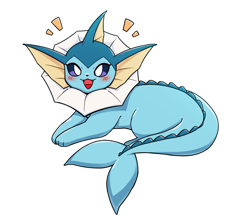Size: 1600x1400 | Tagged: safe, artist:park horang, eeveelution, fictional species, mammal, vaporeon, feral, nintendo, pokémon, 2023, ambiguous gender, behaving like a cat, blushing, digital art, ears, fins, fur, looking at you, open mouth, solo, solo ambiguous, tail, tongue