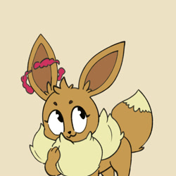 Size: 2000x2000 | Tagged: safe, artist:park horang, eevee, eeveelution, fictional species, mammal, feral, nintendo, pokémon, 2019, ambiguous gender, black nose, digital art, ears, fluff, fur, gigantamax, looking up, neck fluff, open mouth, paws, simple background, solo, solo ambiguous, tail, tongue