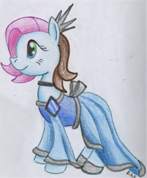 Size: 1037x1252 | Tagged: safe, artist:gracefulart693, oc, oc only, earth pony, equine, fictional species, mammal, pony, feral, friendship is magic, hasbro, my little pony, 2017, bottomwear, choker, clothes, dress, eyelashes, female, mare, smiling, solo, solo female, traditional art