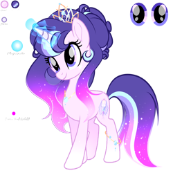 Size: 2048x2048 | Tagged: safe, artist:harmonyvitality-yt, artist:pegasister64, oc, oc only, oc:sympathy eleanoria, equine, fictional species, mammal, pony, unicorn, feral, friendship is magic, hasbro, my little pony, 2022, base used, biography, ethereal mane, eyelashes, female, glowing, glowing horn, hair, headwear, high res, horn, jewelry, mane, mare, next generation, parents:oc x oc, regalia, simple background, smiling, solo, solo female, starry mane, story included, tail, tiara, transparent background