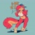 Size: 1211x1211 | Tagged: safe, artist:fox-popvli, oc, oc:harriet (fox-popvli), mammal, rodent, squirrel, anthro, blue background, blue eyes, cap, clothes, crop top, ears, female, fur, hat, headwear, looking at you, red body, red fur, shoes, simple background, solo, solo female, tail, tank top, text, topwear