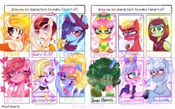 Size: 1920x1200 | Tagged: safe, artist:jully-park, fifi (mlp g5), onyx (mlp g5), posey (mlp g5), queen haven (mlp), rocky (mlp g5), rocky (mlp), sprout cloverleaf (mlp), windy (mlp g5), earth pony, equine, fictional species, mammal, pegasus, pony, unicorn, feral, friendship is magic, hasbro, my little pony, my little pony g5, my little pony: a new generation, spoiler:my little pony g5, 2023, alphabittle blossomforth (mlp), alphahaven (mlp), bongo beats (mlp), bow, clothes, crown, cupcake, cute, dazzle feather (mlp), digital art, eating, female, flare (mlp g5), food, hair bow, hat, headwear, jewelry, looking at each other, looking at someone, looking at you, male, male/female, mare, musical instrument, necklace, one eye closed, puff (g5), queen haven, regalia, rocky riff (mlp), saxophone, shipping, sprout is not amused, stallion, unamused, winking