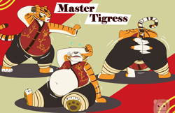 Size: 1700x1100 | Tagged: suggestive, master tigress (kung fu panda), big cat, feline, mammal, tiger, dreamworks animation, kung fu panda, aritst:eyeoflucario, female, tigress, weight gain