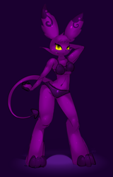 Size: 1045x1629 | Tagged: safe, artist:elpatrixf, oc, oc only, demon, fictional species, hybrid, imp, anthro, digitigrade anthro, 2013, belly button, bra, breasts, clothes, commission, digital art, ears, eyelashes, female, looking at you, panties, pose, solo, solo female, tail, thighs, underwear, wide hips