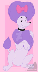 Size: 1024x1915 | Tagged: safe, alternate version, artist:bluebuttart, cleo (clifford), canine, dog, mammal, poodle, feral, clifford the big red dog, pbs, 2d, deviantart watermark, female, looking at you, solo, solo female, watermark