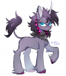 Size: 1480x1689 | Tagged: safe, artist:catsonmarss, artist:picklescatt, oleander (tfh), classical unicorn, equine, fictional species, mammal, pony, unicorn, feral, them's fightin' herds, 2022, alternate hairstyle, bandanna, chest fluff, clothes, cloven hooves, doodle, ear piercing, earring, female, fluff, frowning, hair, hooves, horn, jewelry, leonine tail, looking at you, mane, neckerchief, no pupils, nose piercing, nose ring, piercing, punk, raised hoof, simple background, solo, solo female, tail, unshorn fetlocks, white background