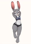 Size: 2500x3500 | Tagged: safe, artist:louart, judy hopps (zootopia), lagomorph, mammal, rabbit, anthro, disney, zootopia, arms behind head, bottomwear, clothes, female, shorts, solo, solo female, sports bra, sports shorts, thick thighs, thighs, topwear, wide hips