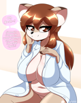 Size: 1013x1280 | Tagged: suggestive, artist:alfa995, oc, oc only, oc:doe (alfa995), deer, mammal, anthro, 2023, breasts, brown eyes, brown hair, coat, dialogue, dipstick ears, doe, female, glistening, hair, hand on cheek, hand on chest, heart, heart eyes, huge breasts, long hair, looking at you, open mouth, smiling, solo, solo female, talking, thick thighs, thighs, topwear, wide hips, wingding eyes