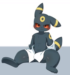 Size: 1642x1754 | Tagged: safe, artist:sum, eeveelution, fictional species, mammal, umbreon, feral, nintendo, pokémon, 2022, bedroom eyes, blushing, clothes, digital art, ears, fur, male, solo, solo male, tail