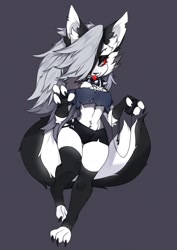Size: 1240x1748 | Tagged: safe, artist:punipaws, loona (vivzmind), canine, fictional species, hellhound, mammal, anthro, digitigrade anthro, hazbin hotel, helluva boss, blep, bottomwear, clothes, female, shirt, shorts, solo, solo female, tail, thick thighs, thighs, tongue, tongue out, topwear, wide hips