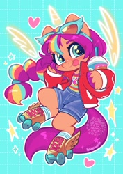 Size: 2381x3368 | Tagged: safe, artist:oofycolorful, sunny starscout (mlp), earth pony, equine, fictional species, mammal, pony, semi-anthro, hasbro, my little pony, my little pony g5, spoiler:my little pony g5, 2d, alicornified, female, roller skates, solo, solo female, starry eyes, wingding eyes