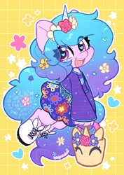 Size: 2381x3368 | Tagged: safe, artist:oofycolorful, izzy moonbow (mlp), equine, fictional species, mammal, pony, unicorn, semi-anthro, hasbro, my little pony, my little pony g5, spoiler:my little pony g5, 2d, female, heart, heart eyes, looking at you, mare, open mouth, open smile, smiling, smiling at you, solo, solo female, wingding eyes