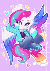 Size: 2381x3368 | Tagged: safe, artist:oofycolorful, zipp storm (mlp), equine, fictional species, mammal, pegasus, pony, semi-anthro, hasbro, my little pony, my little pony g5, spoiler:my little pony g5, 2d, female, looking at you, smiling, smiling at you, solo, solo female, sparkly mane, starry eyes, wingding eyes
