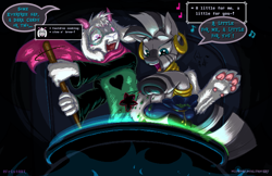 Size: 1713x1108 | Tagged: safe, artist:frist, ralsei (deltarune), zecora (mlp), darkner, equine, fictional species, mammal, monster, zebra, deltarune, friendship is magic, hasbro, my little pony, blushing, candy, cauldron, crossover, ear piercing, earring, food, friendship, glasses, hooves, jewelry, paw pads, piercing, rhyming, round glasses, spoon, stirring, underhoof