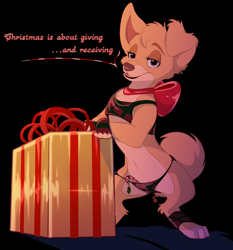 Size: 920x986 | Tagged: suggestive, artist:wugi, angel (lady and the tramp), feral, disney, lady and the tramp, candy, candy cane, christmas, christmas gift, female, food, holiday, red bow, solo, solo female