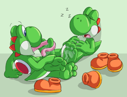 Size: 578x441 | Tagged: artist needed, source needed, useless source url, suggestive, yoshi (mario), fictional species, yoshi (species), anthro, plantigrade anthro, mario (series), nintendo, artisr:raccoonlover, barefoot, feet, fetish, foot fetish, foot focus, foot worship, shoes removed, soles, toes