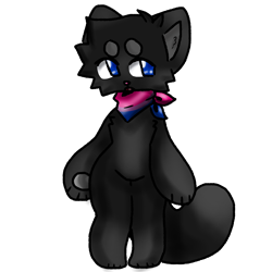 Size: 3072x3072 | Tagged: safe, artist:taeko, cat, feline, mammal, semi-anthro, ambiguous gender, bandanna, base used, bisexual, bisexual pride flag, black body, black fur, blue eyes, cheek fluff, clothes, flag, fluff, fur, head fluff, open mouth, paw pads, paws, pink nose, pride flag, simple background, solo, solo ambiguous, transparent background