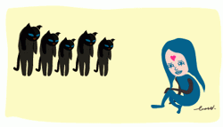 Size: 350x200 | Tagged: safe, artist:bobo, cat, feline, human, mammal, humanoid, semi-anthro, 2007, ambiguous gender, black cat, female, group, low res