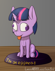 Size: 1250x1600 | Tagged: safe, artist:luckynb, twilight sparkle (mlp), equine, fictional species, mammal, pony, unicorn, feral, fallout equestria, fallout, friendship is magic, hasbro, my little pony, 2023, bobblehead, egghead, fallout equestria: project horizons, fanfic art, figurine, horn, solo