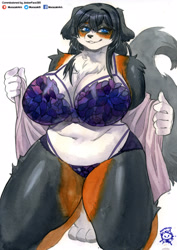 Size: 2475x3489 | Tagged: safe, artist:murazaki9, canine, dog, mammal, anthro, bra, breasts, clothes, female, huge breasts, lingerie, panties, solo, solo female, tail, thick thighs, thighs, traditional art, underwear, watercolor painting, wide hips