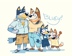 Size: 2830x2219 | Tagged: safe, artist:stellizard, bandit heeler (bluey), bingo heeler (bluey), bluey heeler (bluey), chilli heeler (bluey), australian cattle dog, canine, dog, mammal, anthro, plantigrade anthro, bluey (series), anthrofied, clothes, daughter, family, father, father and child, father and daughter, female, grin, group, husband, husband and wife, male, mother, mother and daughter, mother and father, parents, quartet, siblings, sister, sisters, wife