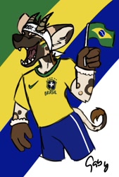 Size: 1080x1596 | Tagged: safe, artist:my, oc, hyena, mammal, brazil, brazilian flag, clothes, fursona