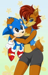 Size: 750x1174 | Tagged: safe, artist:feneskia, princess sally acorn (sonic), sonic the hedgehog (sonic), chipmunk, mammal, rodent, anthro, archie sonic the hedgehog, sega, sonic the hedgehog (series), female, holding, holding object, plushie, solo, solo female, toy