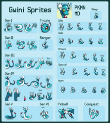 Size: 1150x1293 | Tagged: safe, artist:gyrotech, oc, oc:gwini (gyro), dragonair, fictional species, feral, nintendo, pokémon, animated, blue body, countershade, feathers, horn, jewel, male, pixel animation, pixel art, serpentine, solo, solo male, sprites, white body, white feathers